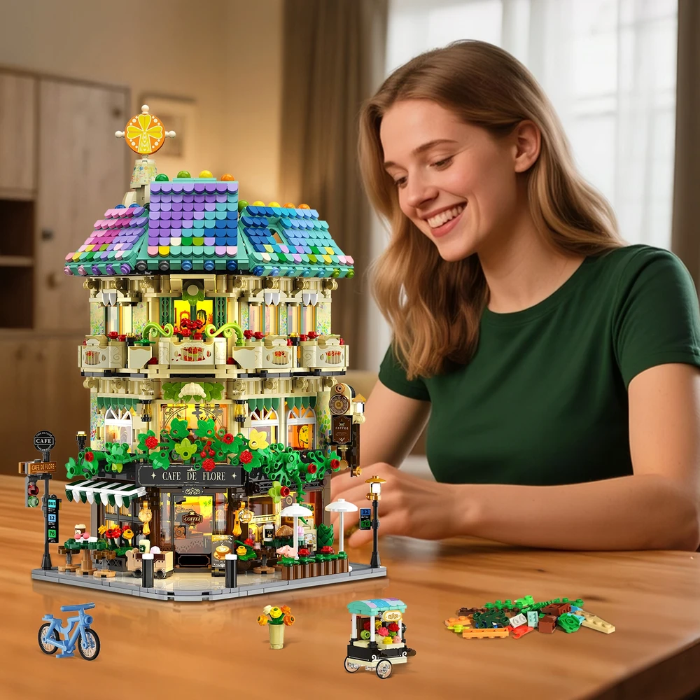Insoon Blocks CITY CAFE COFFEE HOUSE LED HOUSE PARDUOTUVĖ FIGŪRA DOVANAI 1876×