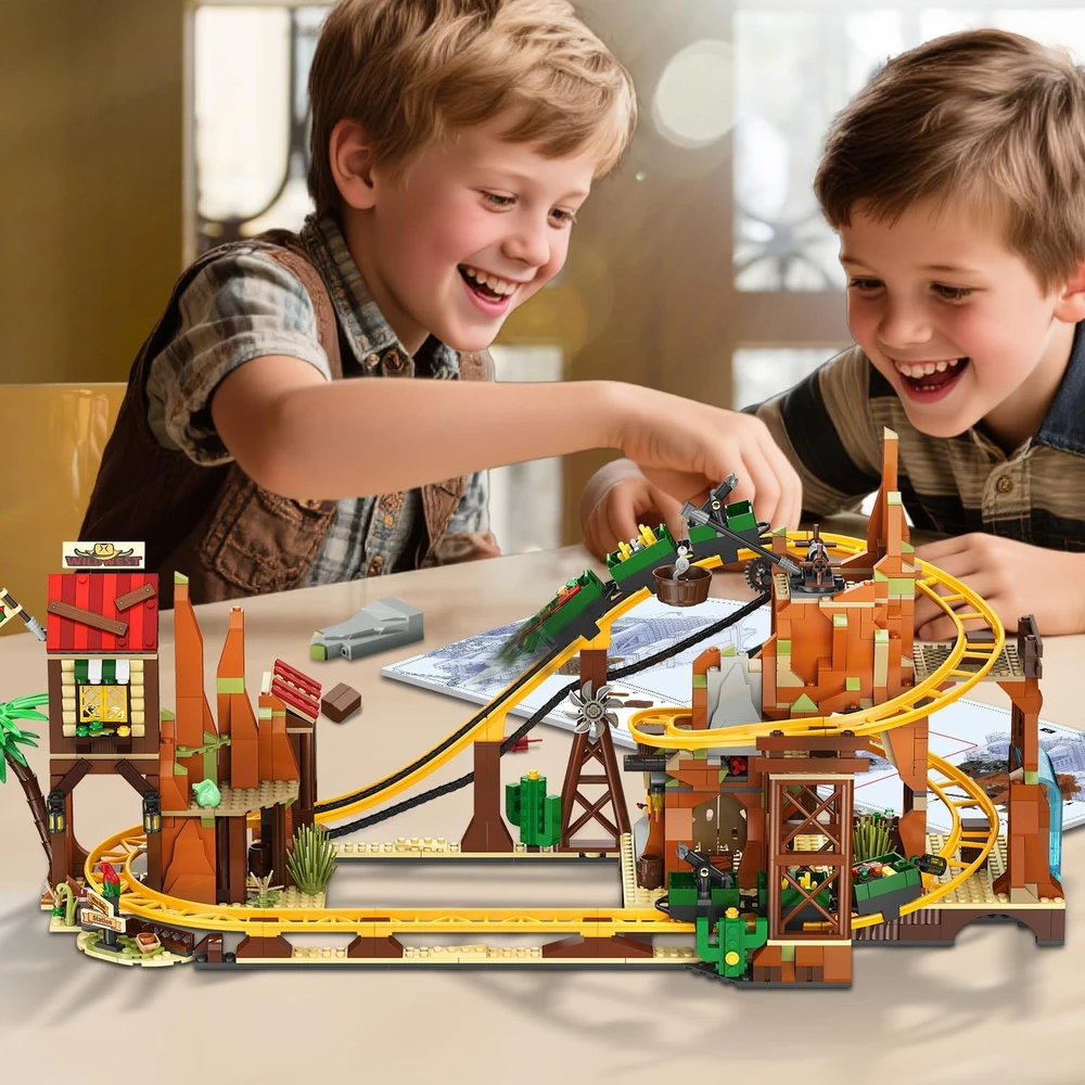 Insoon BLOCKS ROLLER COAST SU MINŲ TRAUKINIŲ LENKTYNŲ TRAKA 1270 vnt DOVANA