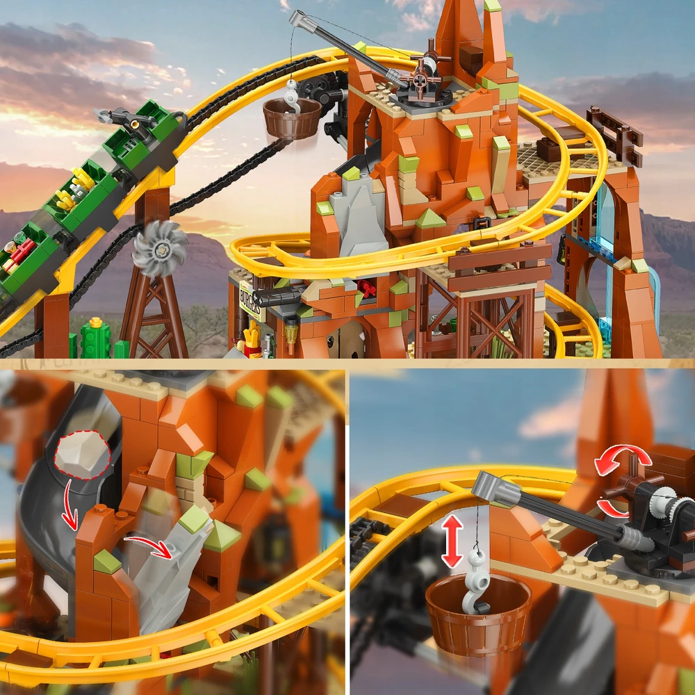 Insoon BLOCKS ROLLER COAST SU MINŲ TRAUKINIŲ LENKTYNŲ TRAKA 1270 vnt DOVANA