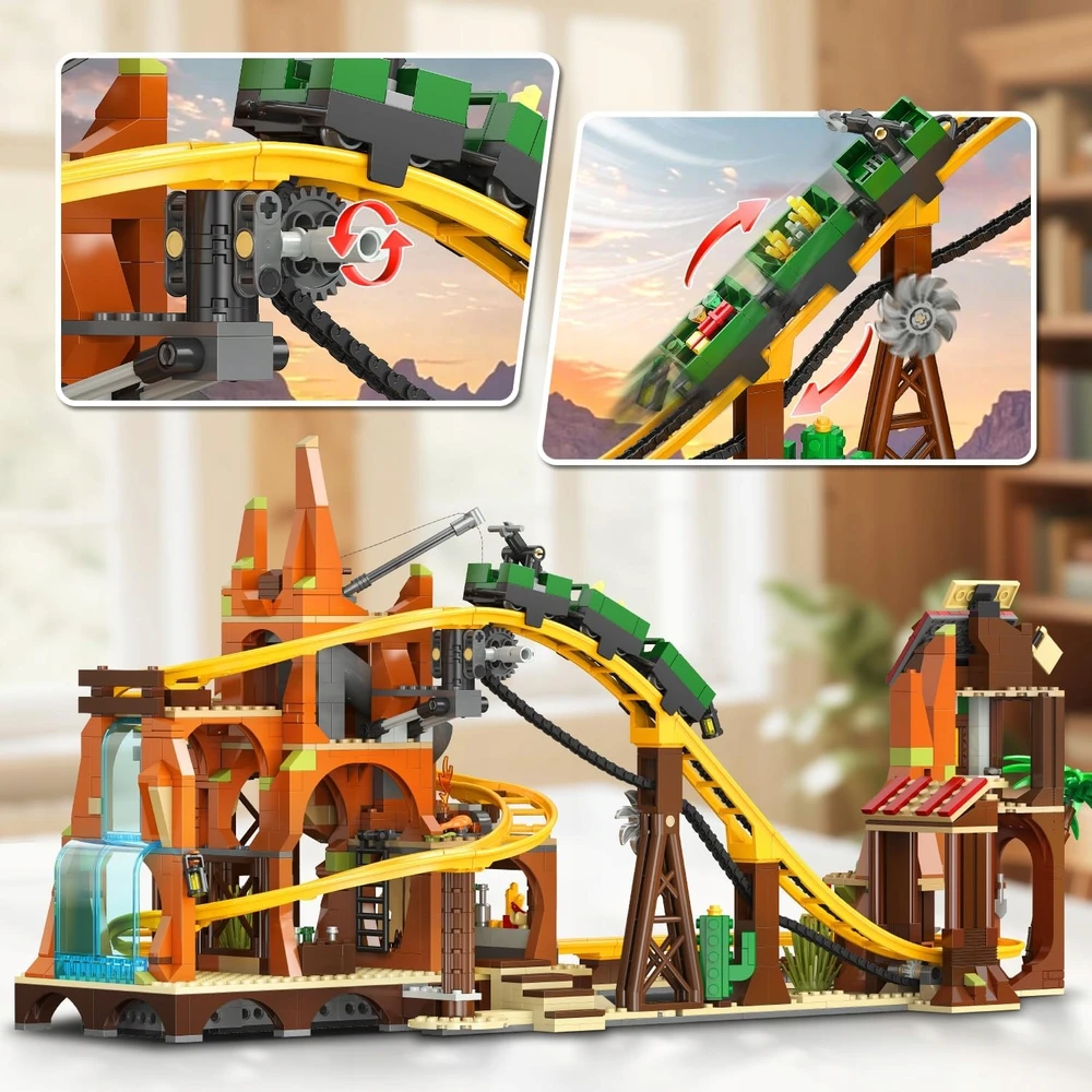 Insoon BLOCKS ROLLER COAST SU MINŲ TRAUKINIŲ LENKTYNŲ TRAKA 1270 vnt DOVANA