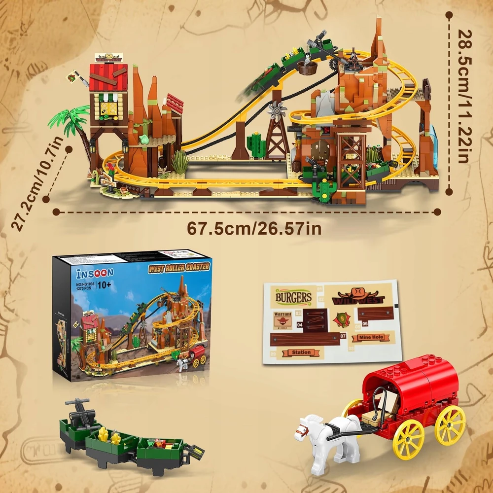 Insoon BLOCKS ROLLER COAST SU MINŲ TRAUKINIŲ LENKTYNŲ TRAKA 1270 vnt DOVANA