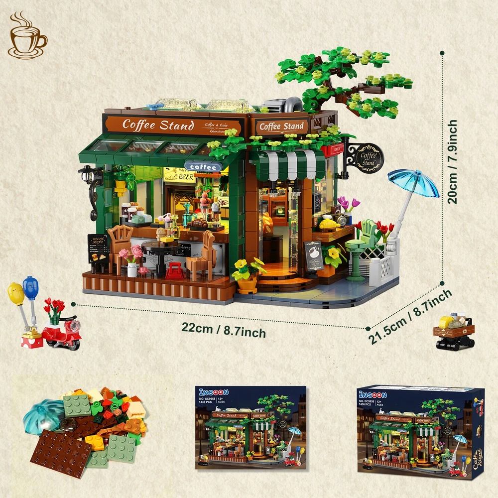 Insoon BLOKAI KAVĖVĖ KAVOS NAMAI CREATIVE HOUSE RETRO FIGŪRA 1493vnt DOVANA