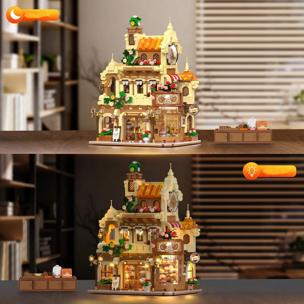Insoon BLOKŲ KAVINĖ KAVOS NAMAI LED FIGURINE KŪRYBINIAI NAMAI 1289 vnt.
