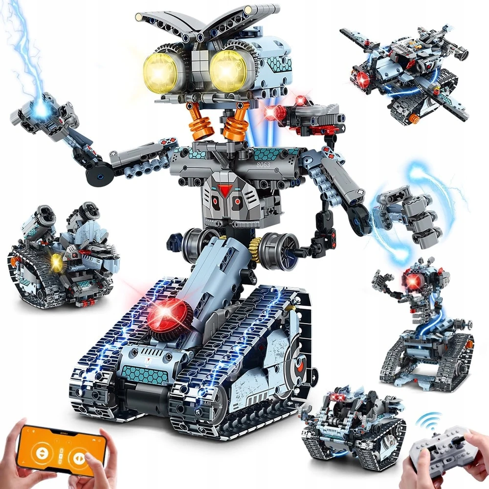 Insoon BLOKŲ ROBOTO NUOTOLINIO KONTROLĖ RC TANK TRANSPORTO PRIEMONĖS LED PROGRAMAVIMAS 5in1 755vnt.