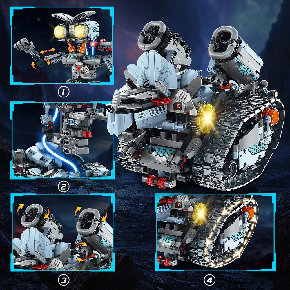 Insoon BLOKŲ ROBOTO NUOTOLINIO KONTROLĖ RC TANK TRANSPORTO PRIEMONĖS LED PROGRAMAVIMAS 5in1 755vnt.