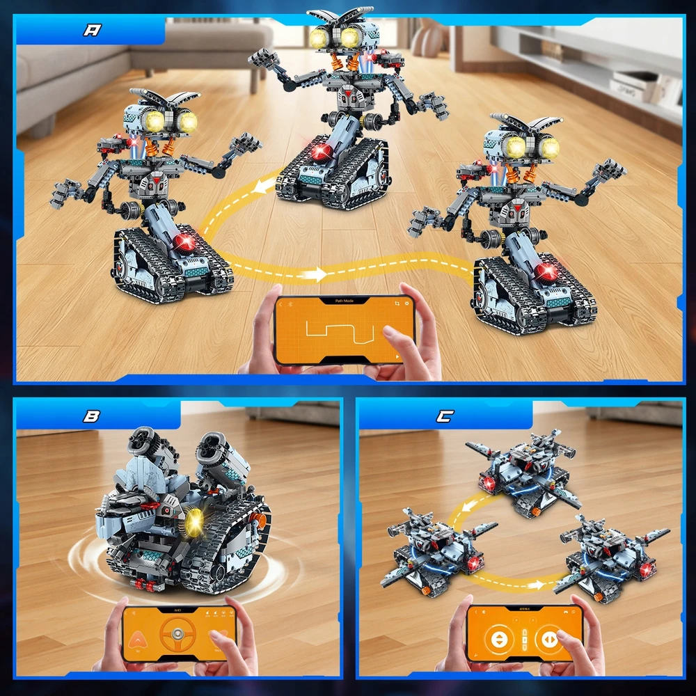 Insoon BLOKŲ ROBOTO NUOTOLINIO KONTROLĖ RC TANK TRANSPORTO PRIEMONĖS LED PROGRAMAVIMAS 5in1 755vnt.