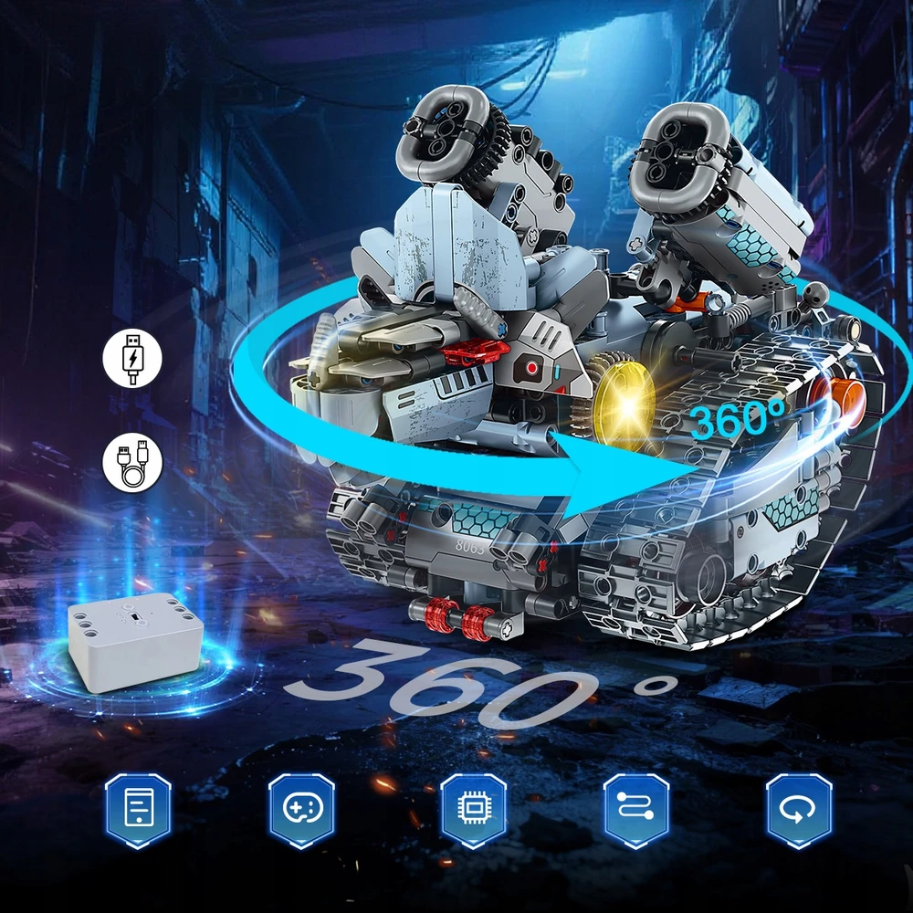 Insoon BLOKŲ ROBOTO NUOTOLINIO KONTROLĖ RC TANK TRANSPORTO PRIEMONĖS LED PROGRAMAVIMAS 5in1 755vnt.
