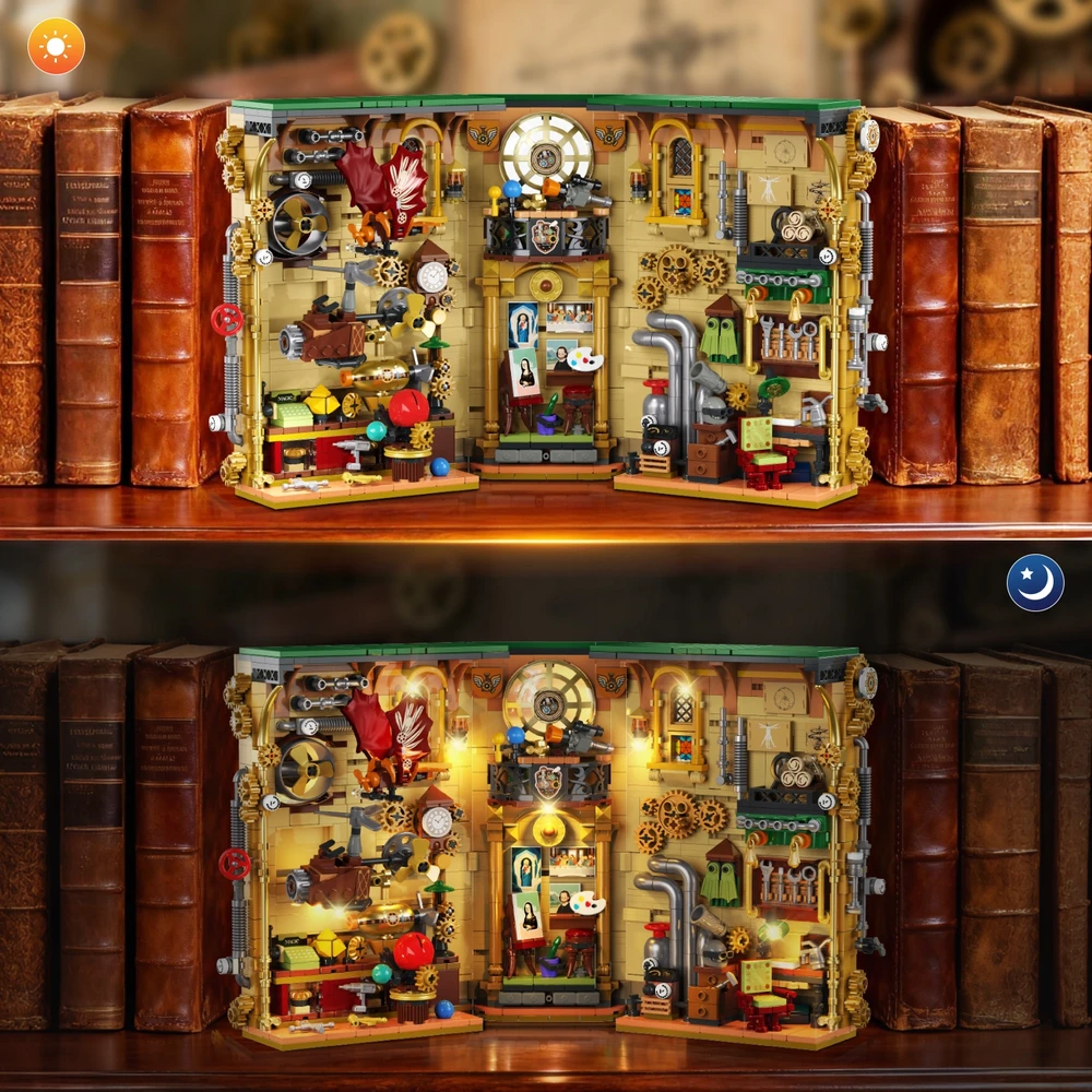 Insoon BOOK Blocks NOOK Dėlionė 3D HOUSE STEMPUNK BOOKSTORE LED 1178vnt DOVANAI