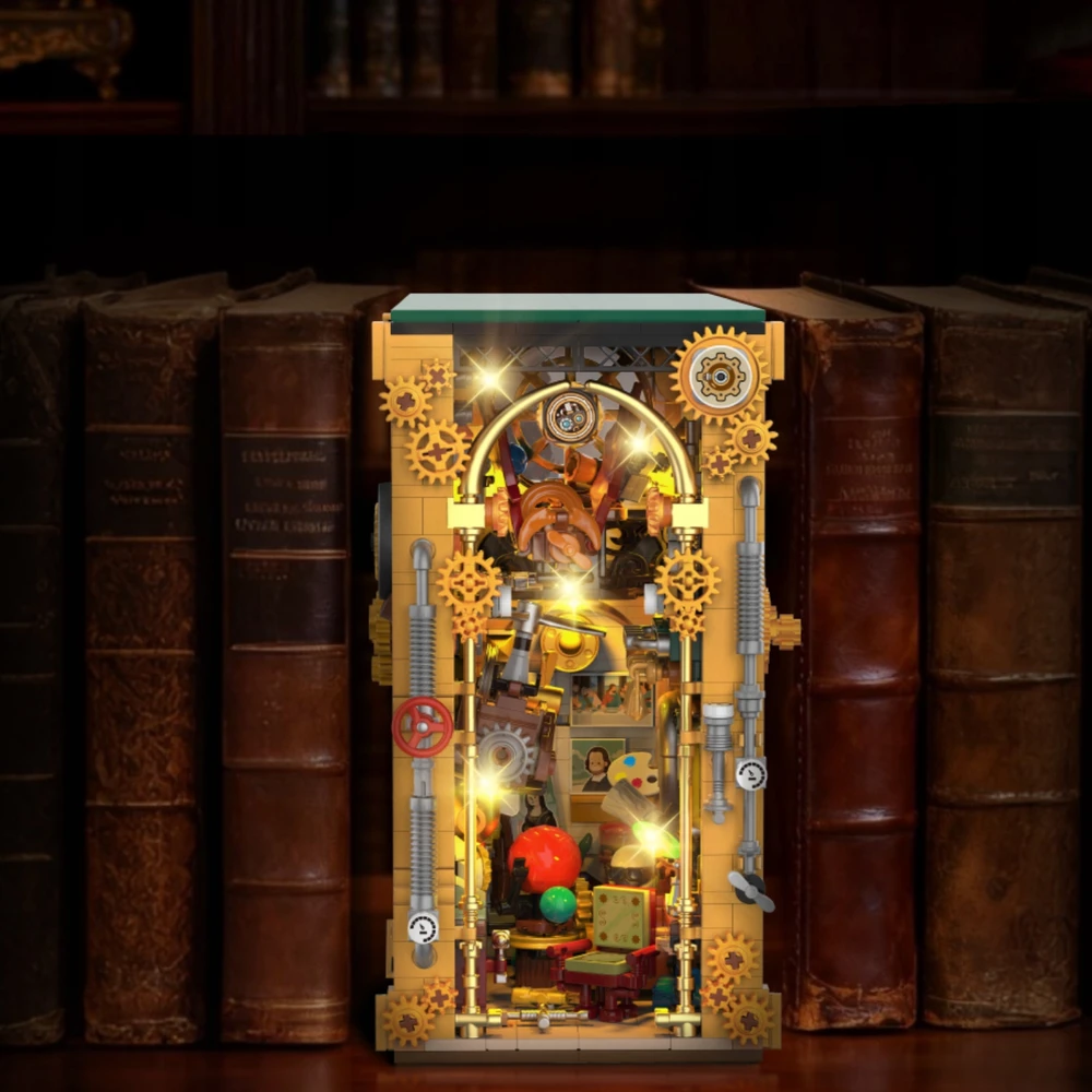 Insoon BOOK Blocks NOOK Dėlionė 3D HOUSE STEMPUNK BOOKSTORE LED 1178vnt DOVANAI