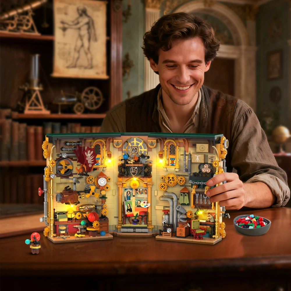 Insoon BOOK Blocks NOOK Dėlionė 3D HOUSE STEMPUNK BOOKSTORE LED 1178vnt DOVANAI