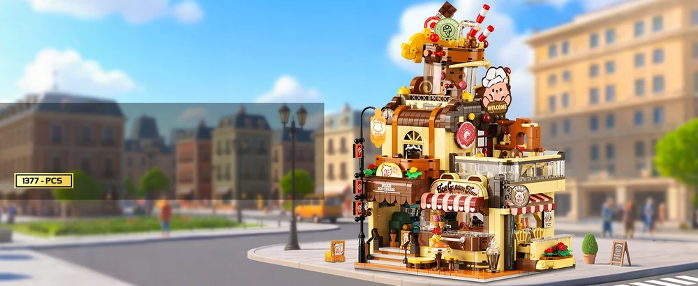 Insoon CITY BLOCKS CAFE LEDŲ NAMAS KŪRYBINIS NAMAS SU LED 1388vnt DOVANA