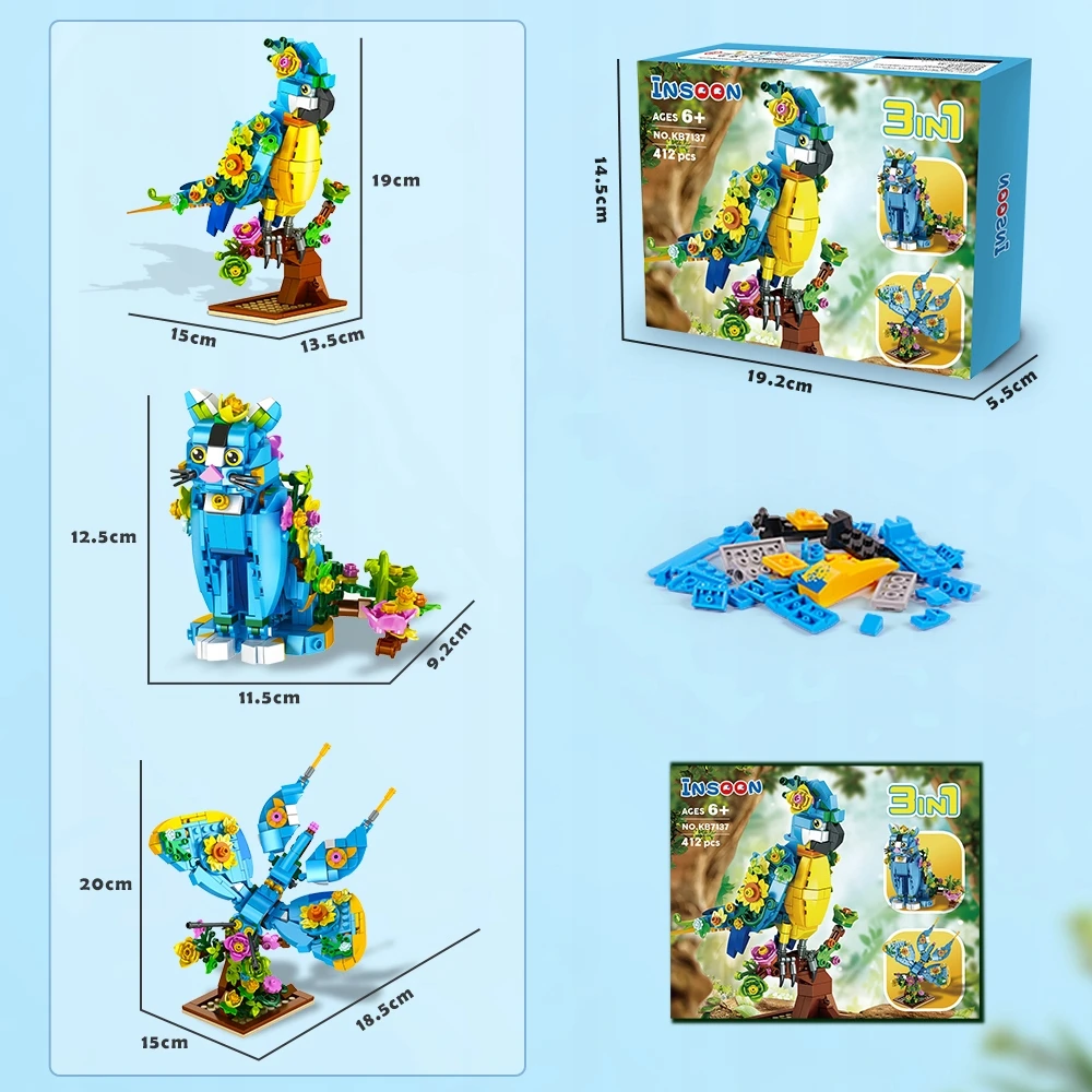Insoon TECHNINIAI KLAUKAI GYVŪNAI MECHANINĖ PAPŪGA KATINĖ DRUGELIS 3in1 DOVANŲ RINKINYS