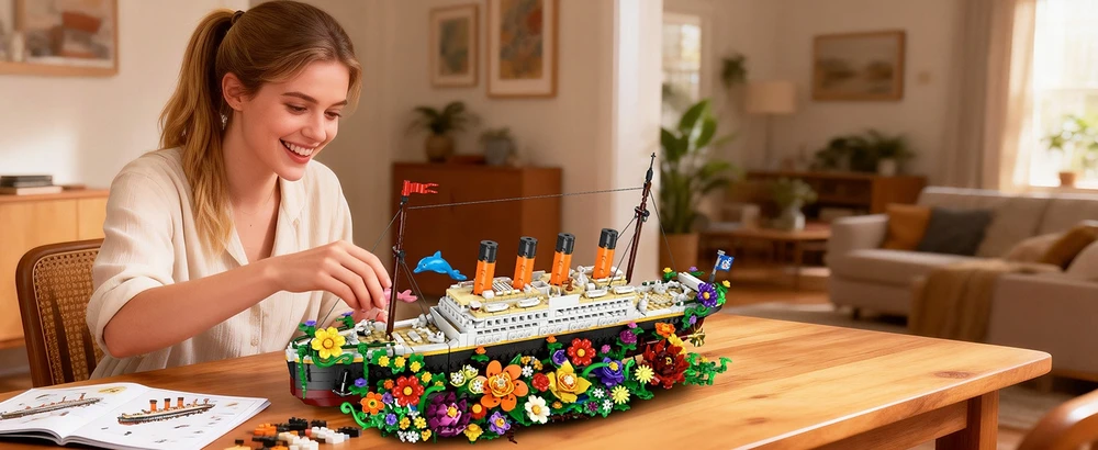 Insoon TITANIKO BLOKAI TITANIC SHIP KRUIZINIS LAIVAS LED 1860vnt FIGURINIŲ RINKINYS