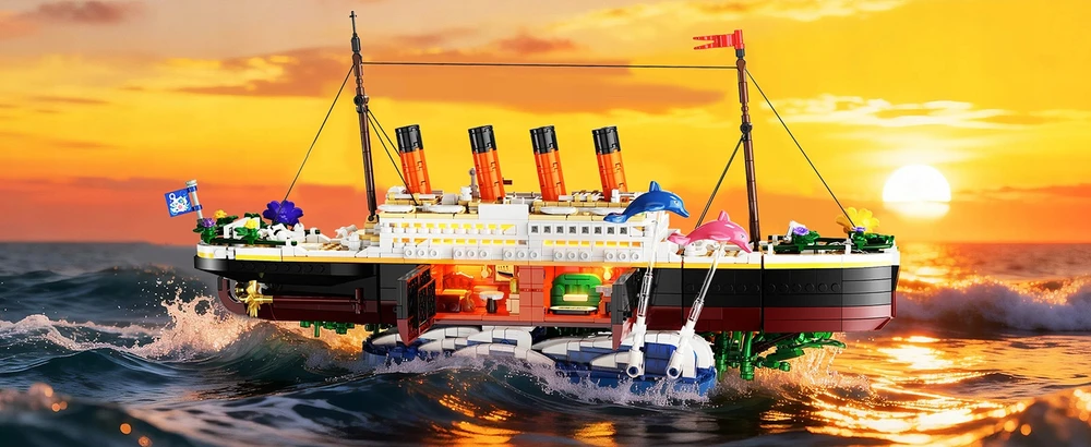 Insoon TITANIKO BLOKAI TITANIC SHIP KRUIZINIS LAIVAS LED 1860vnt FIGURINIŲ RINKINYS