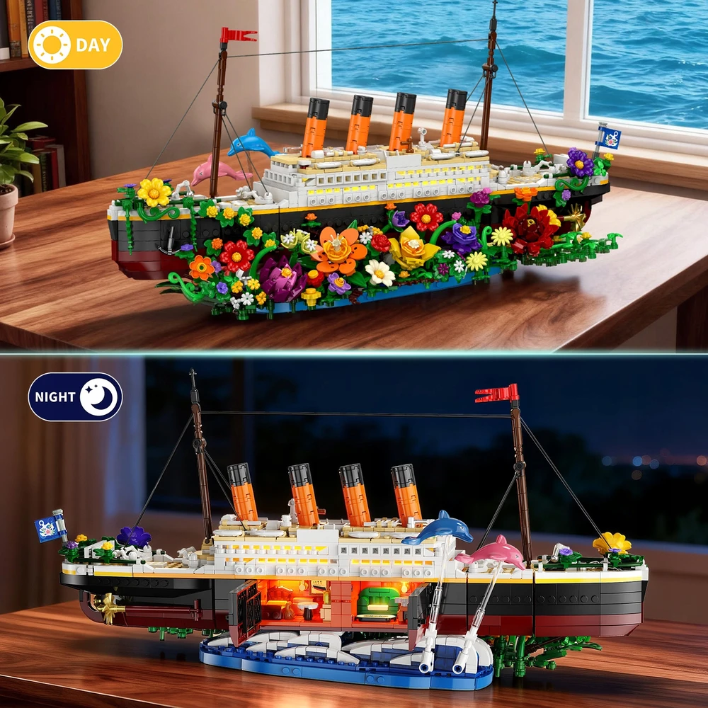 Insoon TITANIKO BLOKAI TITANIC SHIP KRUIZINIS LAIVAS LED 1860vnt FIGURINIŲ RINKINYS