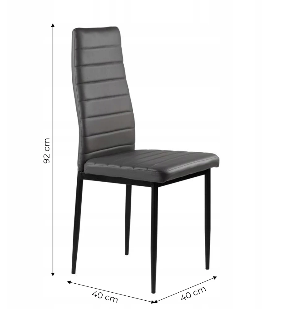 Integral 4 pilkos eko odos kėdės - juodos metalinės kojos - aukštas atlošas 120 kg