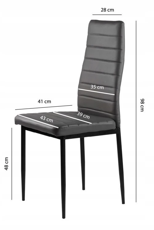 Integral 4 pilkos eko odos kėdės - juodos metalinės kojos - aukštas atlošas 120 kg