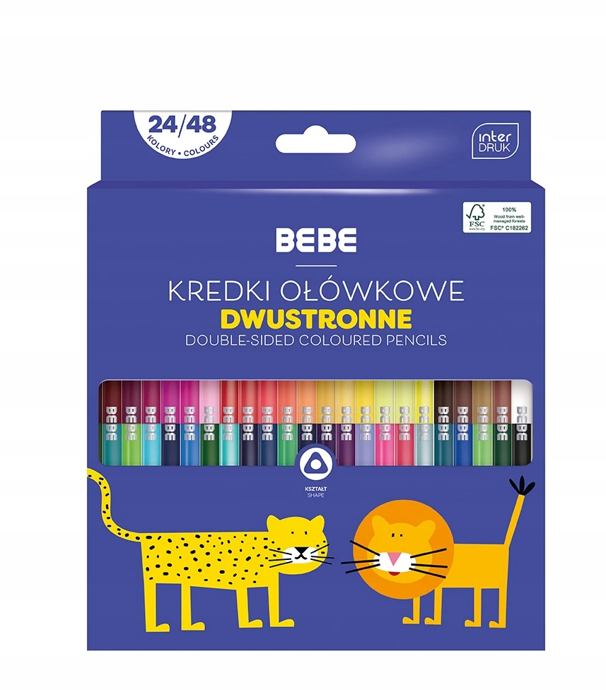 Interdruk BEBE Dvipusės pieštukinės kreidelės tvirtos Olo 48 spalvos