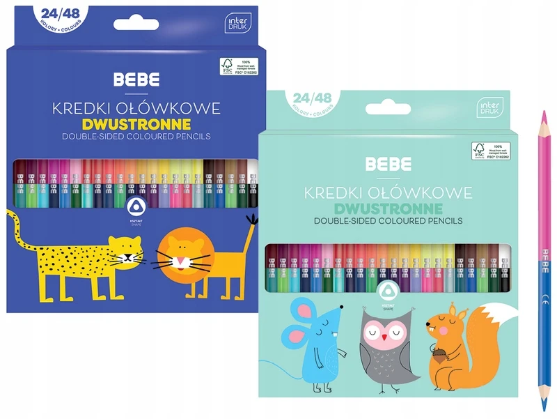 Interdruk BEBE Dvipusės pieštukinės kreidelės tvirtos Olo 48 spalvos