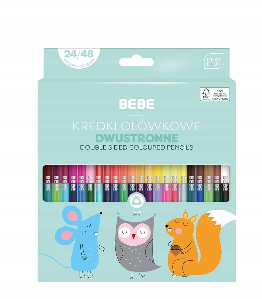 Interdruk BEBE Dvipusės pieštukinės kreidelės tvirtos Olo 48 spalvos