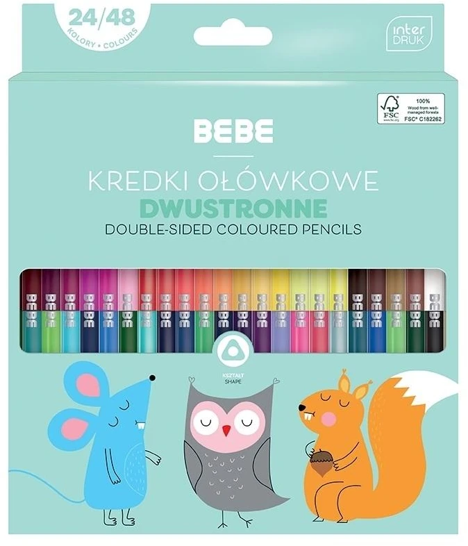 Interdruk BEBE Dvipusės pieštukinės kreidelės tvirtos Olo 48 spalvos