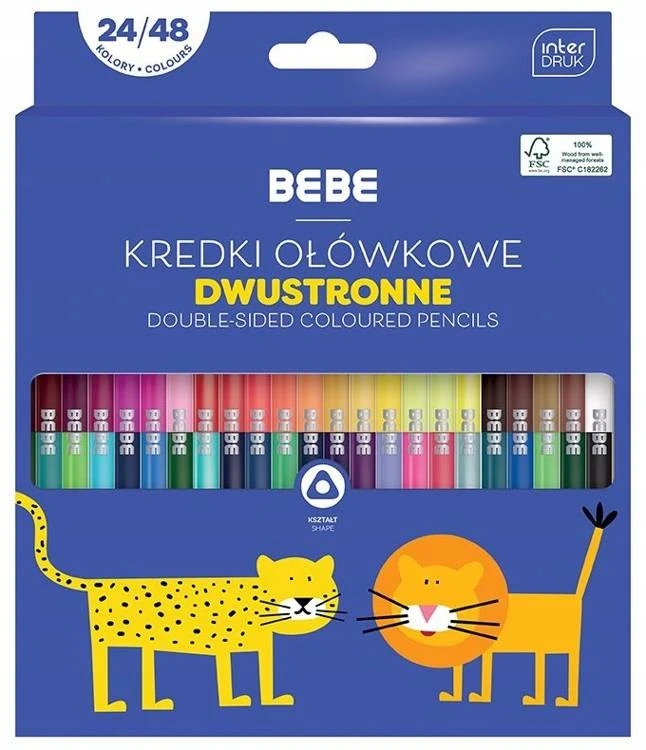 Interdruk BEBE Dvipusės pieštukinės kreidelės tvirtos Olo 48 spalvos