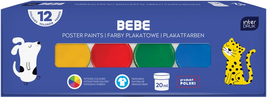 Interdruk plakatų dažai, 12 spalvų, 20 ml