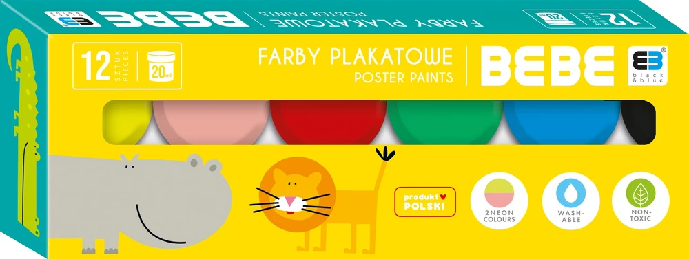 Interdruk Plakatų dažai Bbi Kids, 12 spalvų, 20 ml