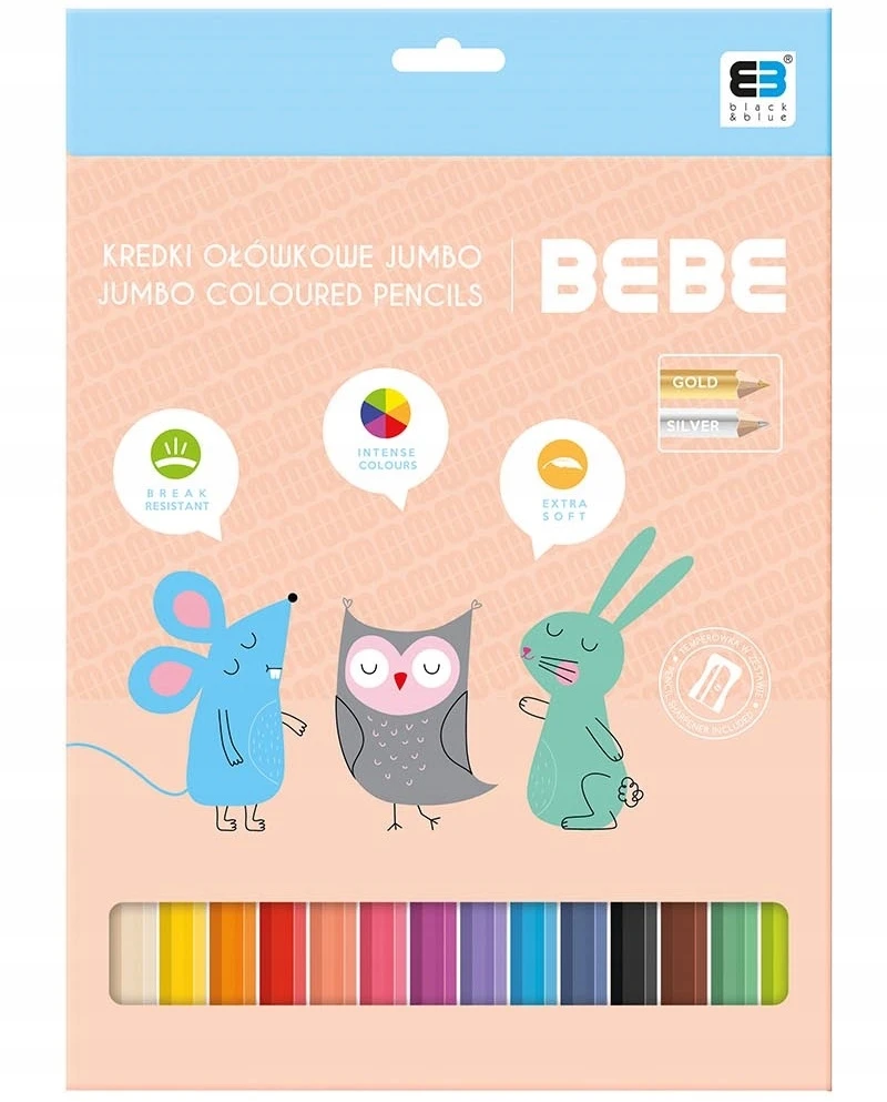 Interdruk Trikampiai pieštukai 12 spalvų Jumbo B&amp;B Kids Pastel