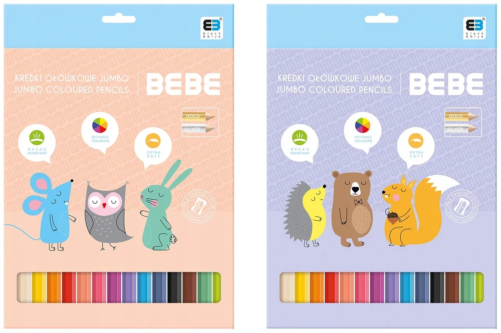Interdruk Trikampiai pieštukai 12 spalvų Jumbo B&amp;B Kids Pastel