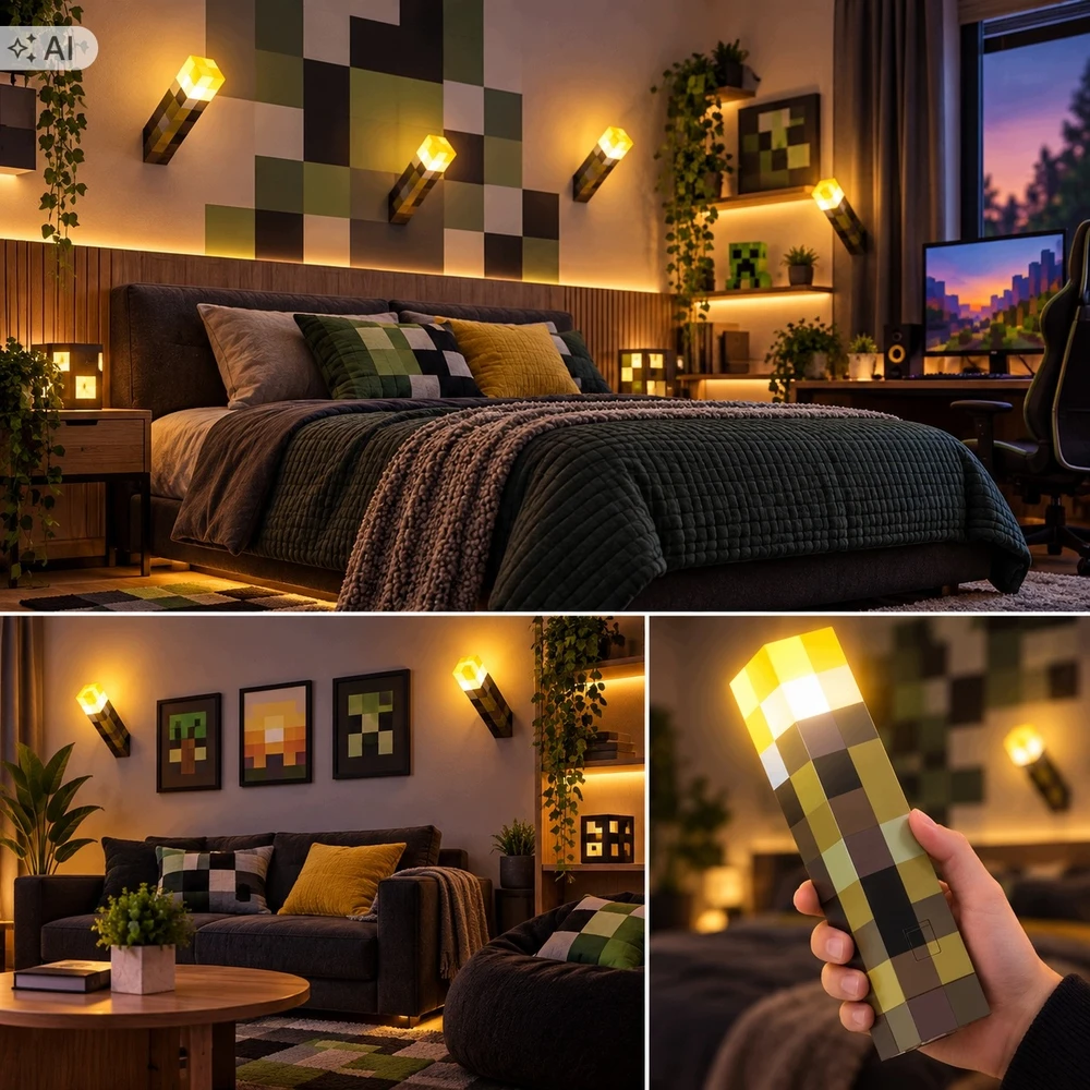 Interlook MINETORCH Naktinė lempa DZIECI LED RGB POCHODNIA akumuliatorius GAMING NA ŚCIANĘ