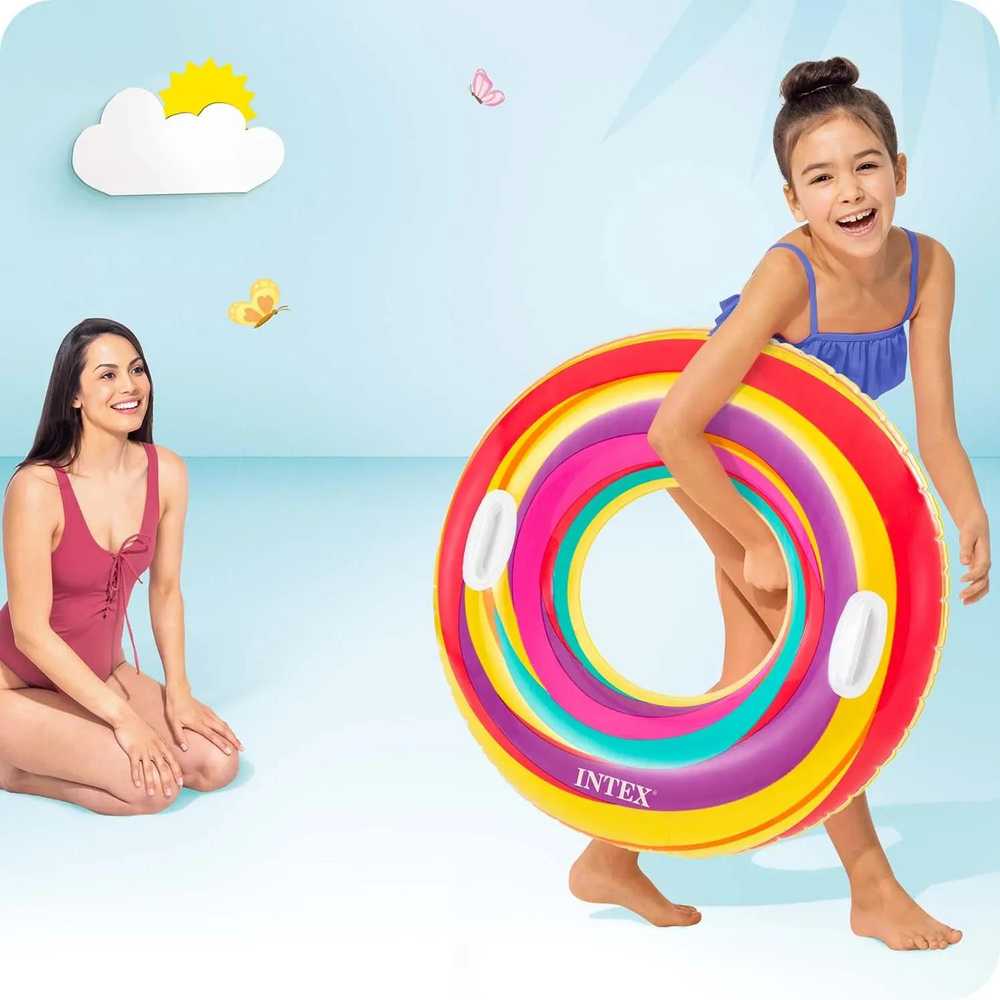 Intex geltonai dryžuotas plaukimo ratas, 91 cm