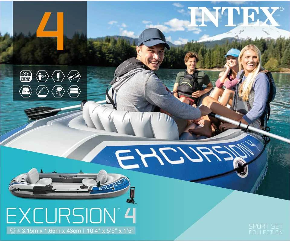 Pripučiama valtis INTEX Excursion 4 /4 asmenims, komplektas. 315x165x43cm
