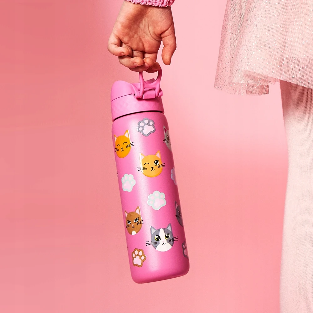 Ion8 gertuvė vandeniui 600ml, rožinė su katytėmis