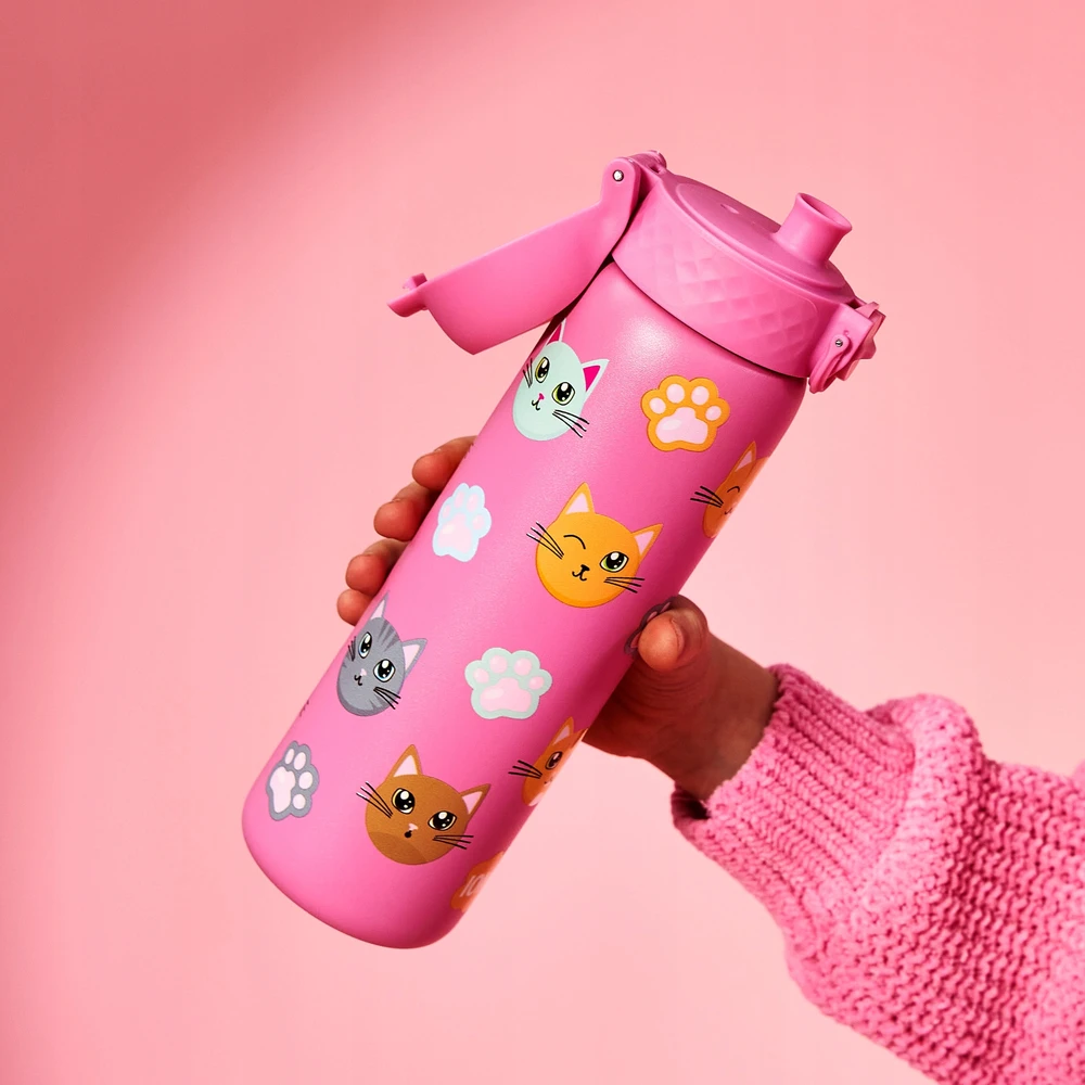 Ion8 gertuvė vandeniui 600ml, rožinė su katytėmis