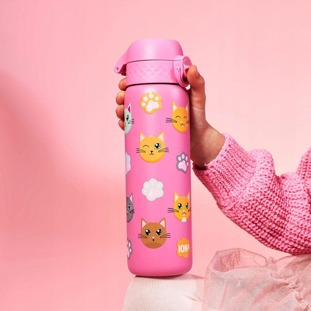 Ion8 gertuvė vandeniui 600ml, rožinė su katytėmis