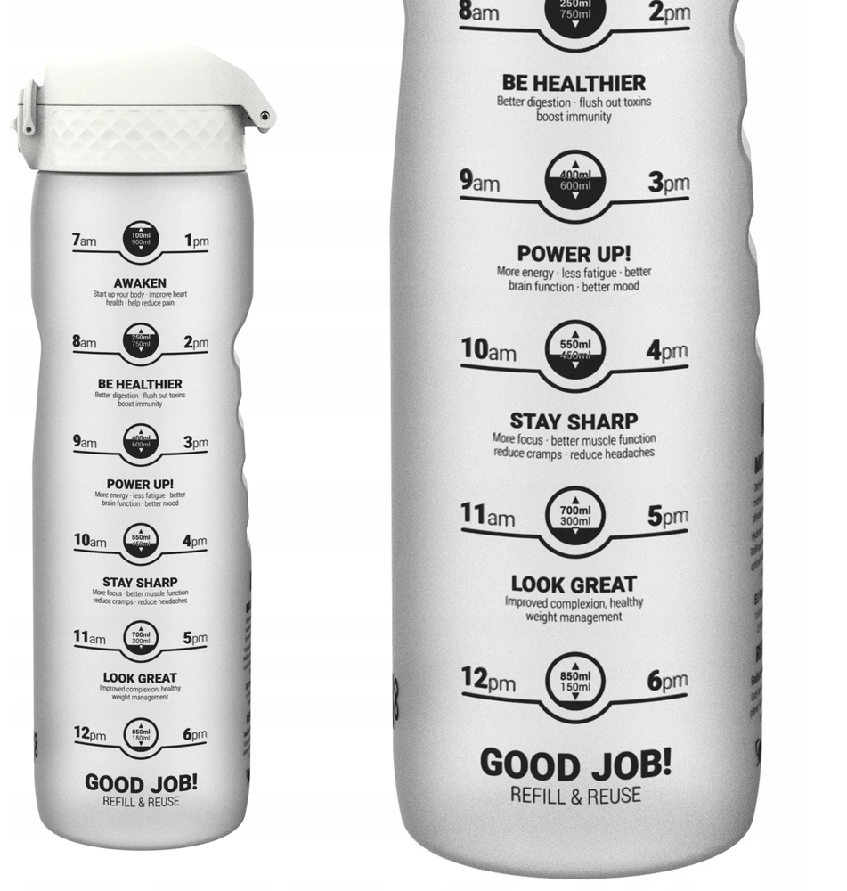 Gertuvė Ion8 skaidri vandens butelis su motyvacine skale 1000ml