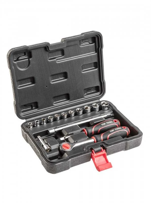 Įrankių rinkinys TOP TOOLS 1/4", 15 vnt. (antgaliai, veržliarakčiai)