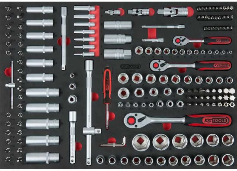 215 dalių įrankių vežimėlis KS TOOLS RACINGline, 7 stalčiai, su priedais