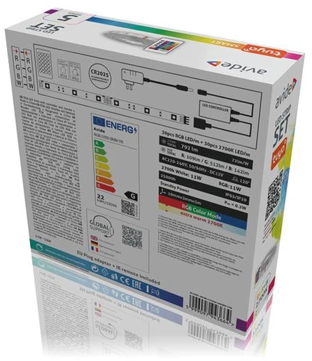 Avide Smart LED juosta 22W/m RGB+W WiFi su pultu, 5m IP65