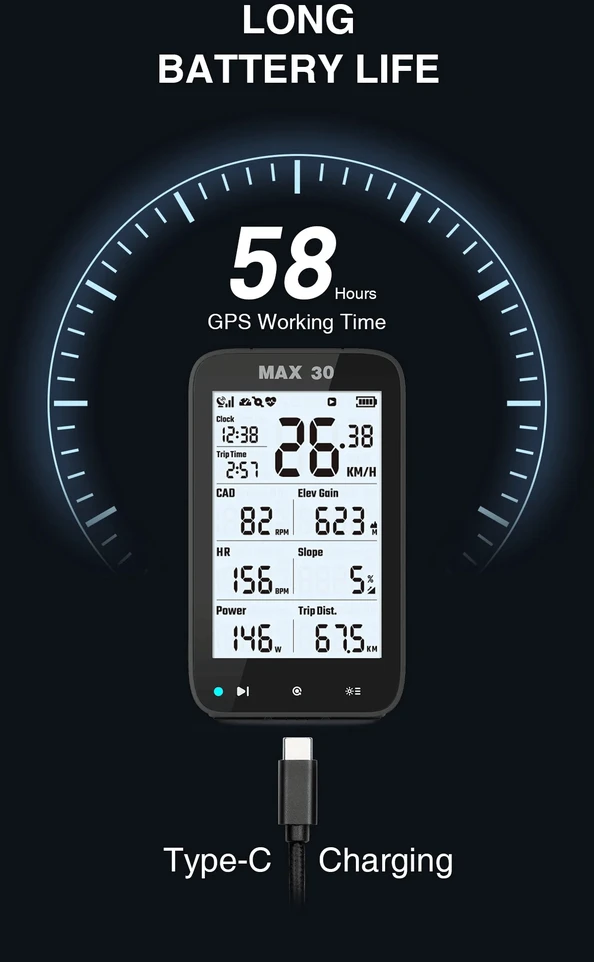 Išmanusis dviračio kompiuteris ANT+ taikymas 50h GPS Shanren MAX30