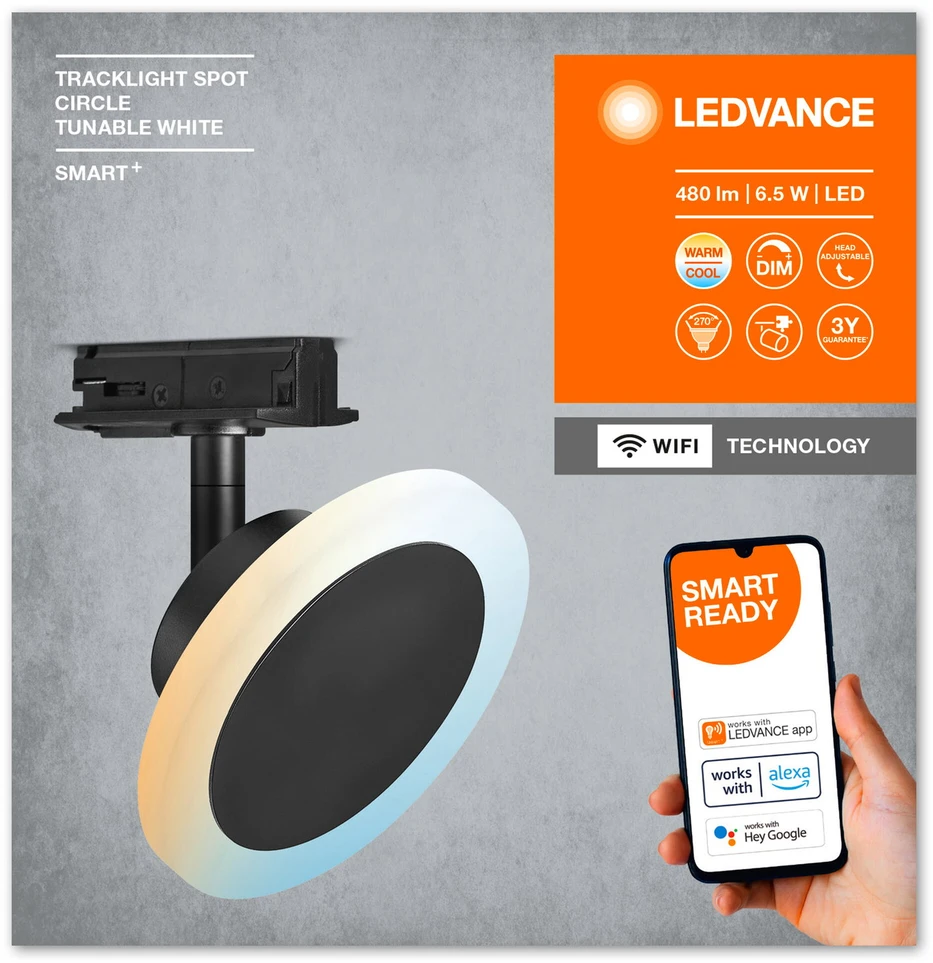 Ledvance Smart 6,5W šviestuvas į bėgelius SMART+, juodas, 3000-6500K, dimeriuojamas