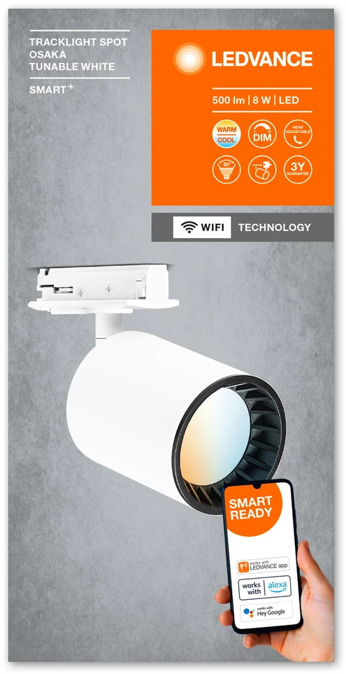 Ledvance Smart 8W šviestuvas į bėgelius SMART+, baltas, 3000-6500K, dimeriuojamas