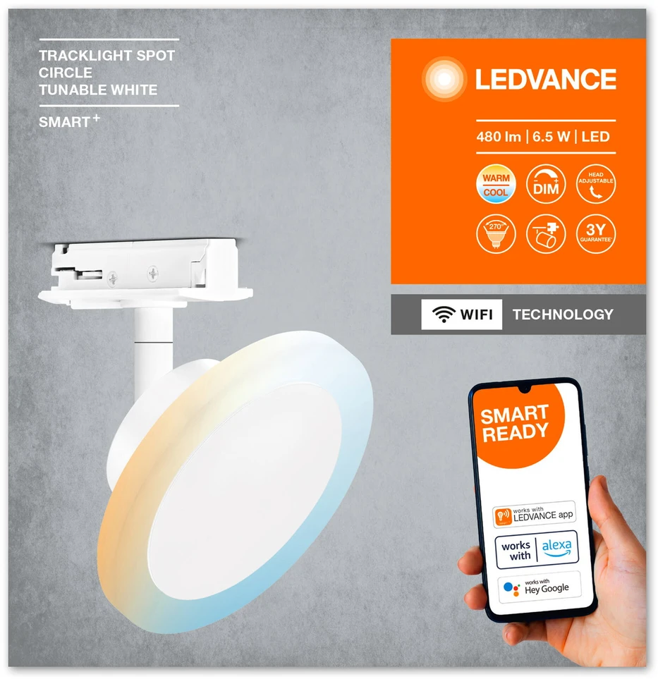 Ledvance Smart 6,5W šviestuvas į bėgelius SMART+, baltas, 3000-6500K, dimeriuojamas