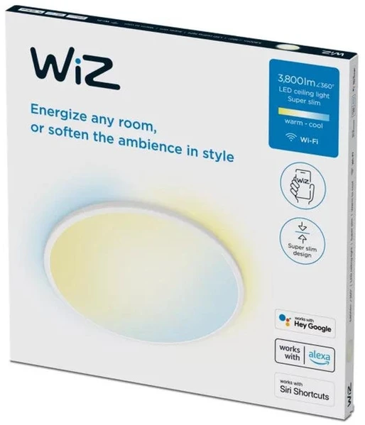 Lubinis šviestuvas Išmanusis LED šviestuvas WiZ SUPERSLIM, 32W, 2700-6500K, 3800lm, baltos sp, Ø55x2,8cm