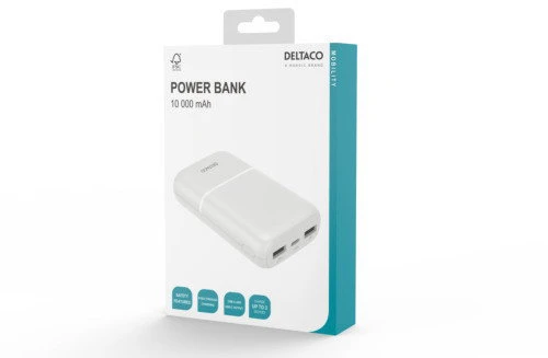 Išorinė baterija DELTACO 10 000 mAh, 2x USB-A, 1x USB-C / PB-C1005