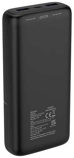 Išorinė baterija DELTACO 20 000 mAh, 2 x USB-A 18 W, 1 x USB-C PD 20 W / PB-C1008