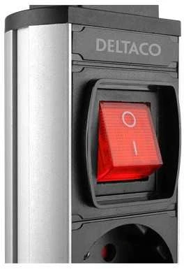Iššokanti maitinimo juosta DELTACO OFFICE su apsauga nuo viršįtampių, 3x EU kištukai, 2x USB, juoda/sidabrinė / DELO-0402