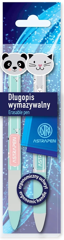 Ištrinamas rašiklis su gumine rankena 0,5 mm Astrapen Oops! Animals, 2 vnt.
