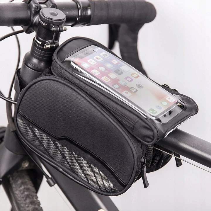 Itel TelForceone Atsparus vandeniui bicycle frame bag with a removable phone dėklas, skirtas juodos spalvos